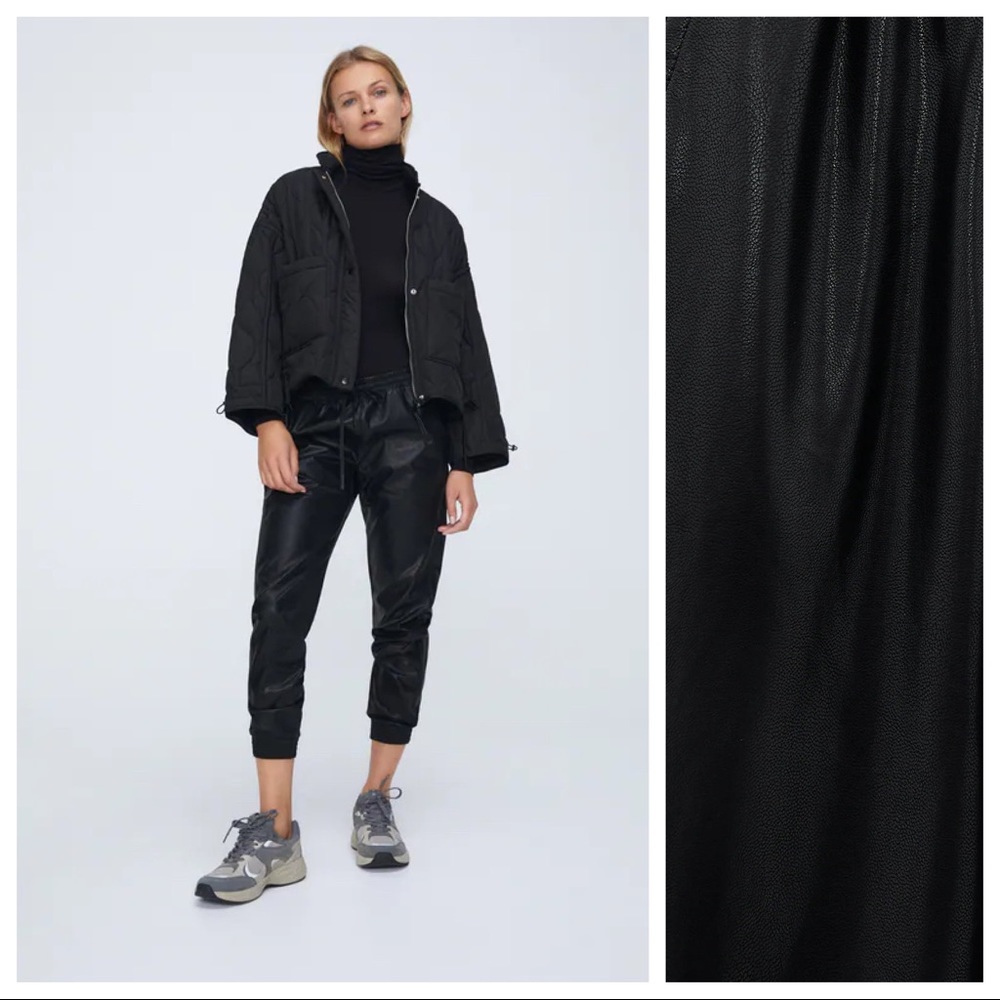 NWOT. Zara Black High-waisted Faux Leather Pants. Size M.